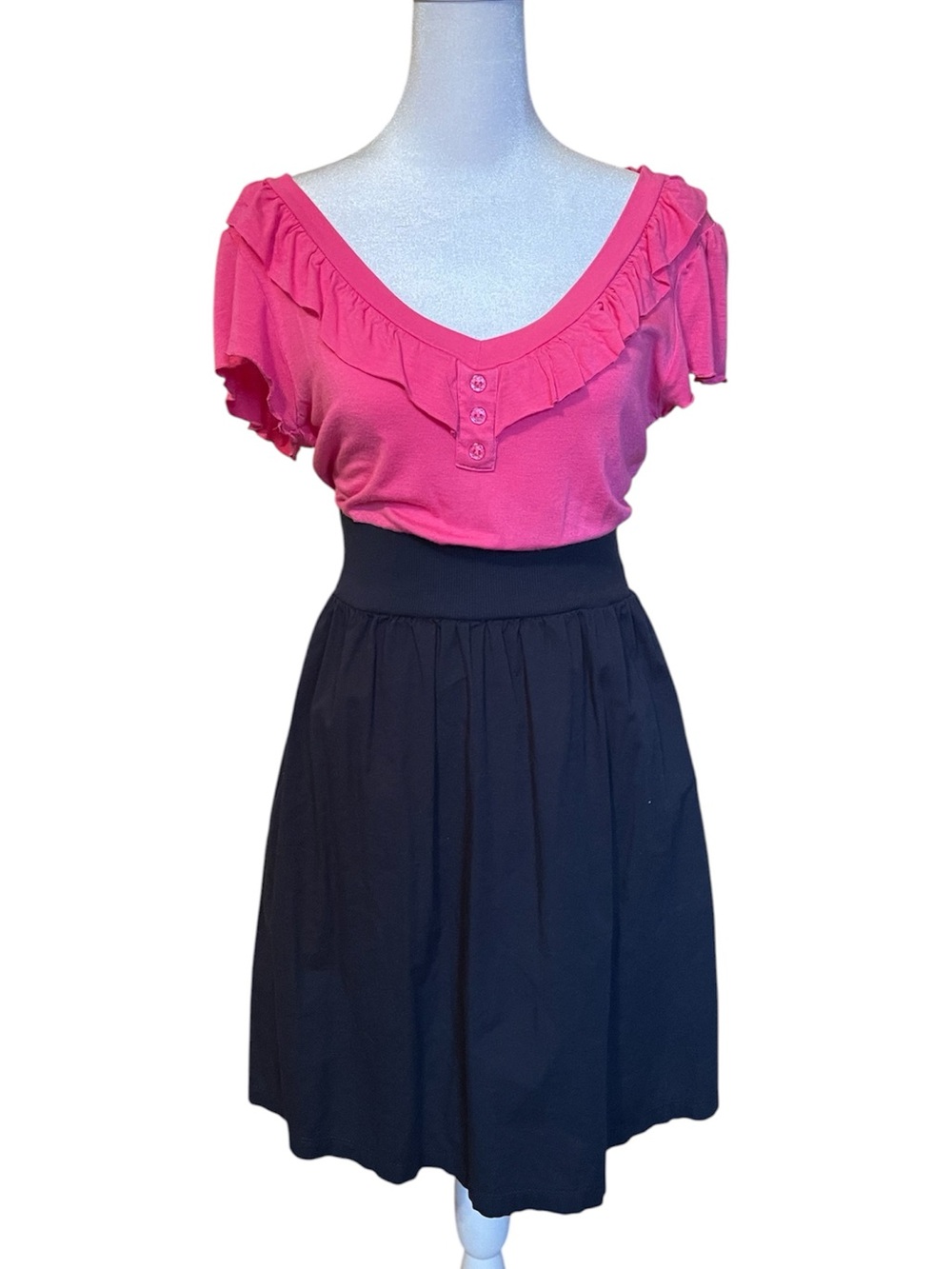 BeBop Black Fit and Flare dress with Wide Waistband Hot Pink & Dark Navy Sz S
